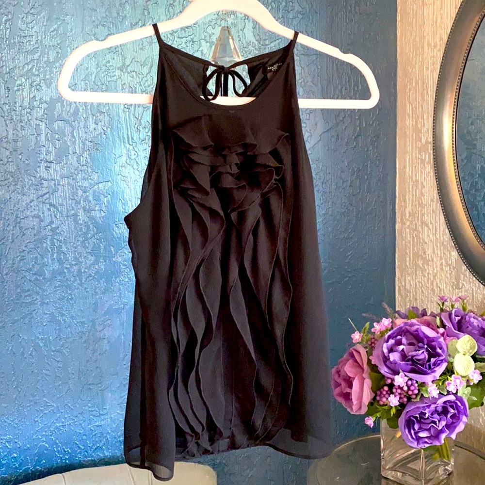 Ann Taylor Black Sleeveless Blouse with Ruffle